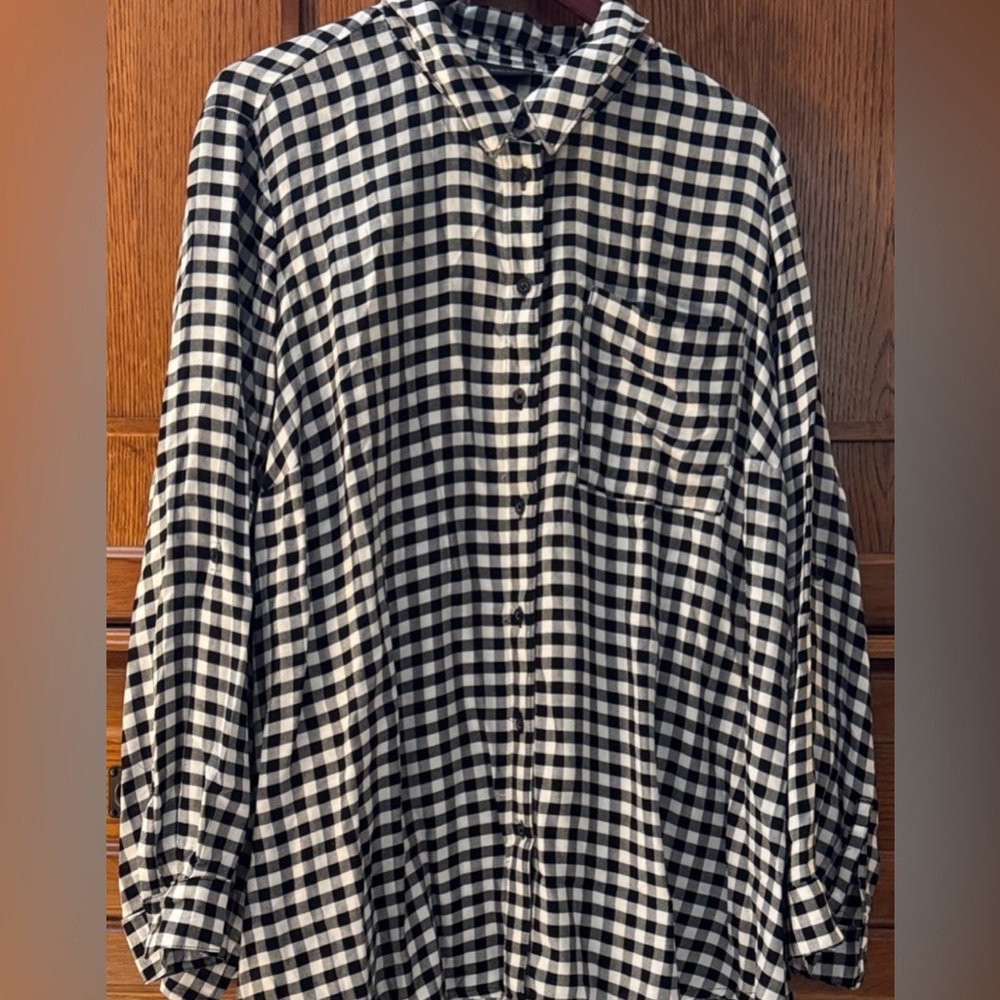 Lane Bryant Plaid Relaxed Fit Boyfriend No Peak Button Rolltab Sleeve Gingham